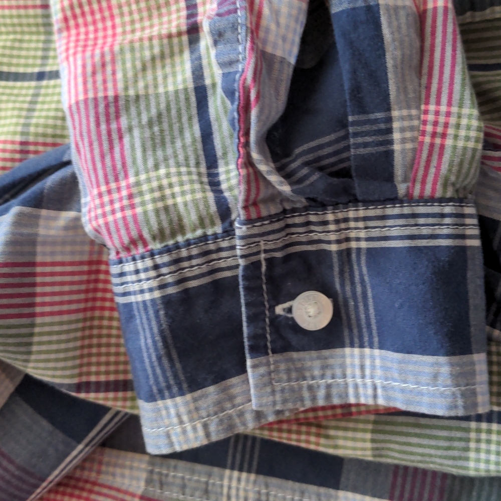 Tommy Hilfiger Shirt button up Long Sleeve Plaid Pink Blue Green XL - Picture 7 of 12
